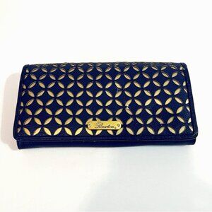 Buxton Womens Wallet Blue & Gold Lazer Cut Organizer Travel Zipper ID Holder